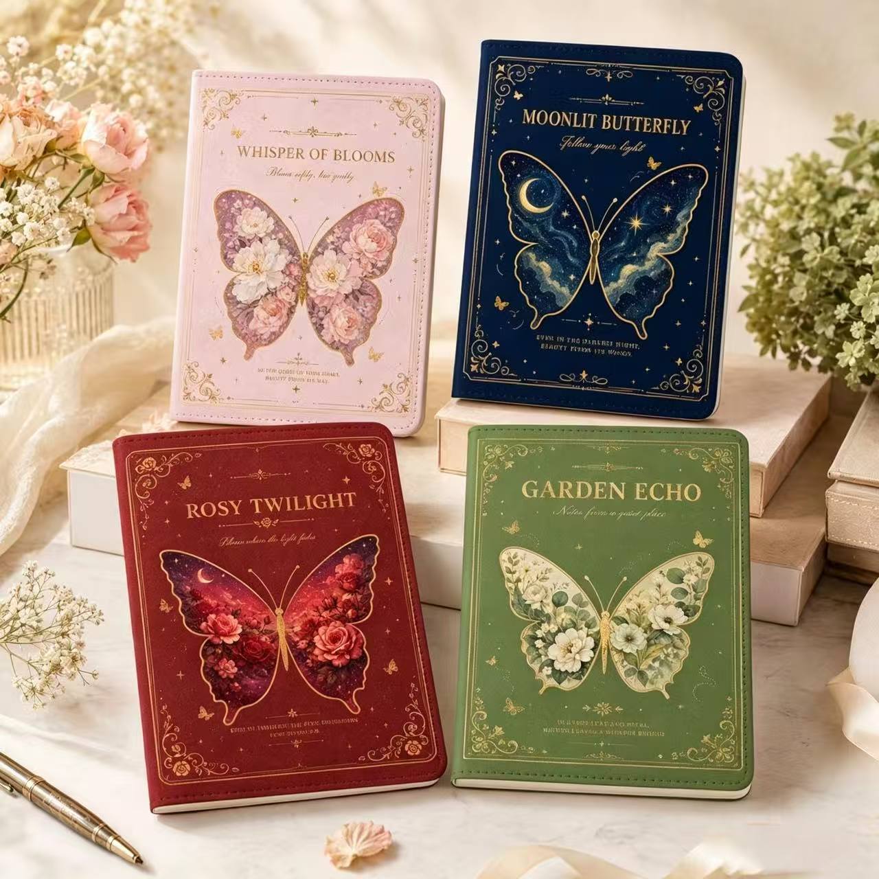 Leather Work Notebook - สมุดบันทึกหนังลายผีเสื้อวินเทจ, ปกนุ่ม 4 สี, หน้ากระดาษด้านในสีเต็มรูปแบบ, ของขวัญไดอารี่นักเรียนที่สวยงาม