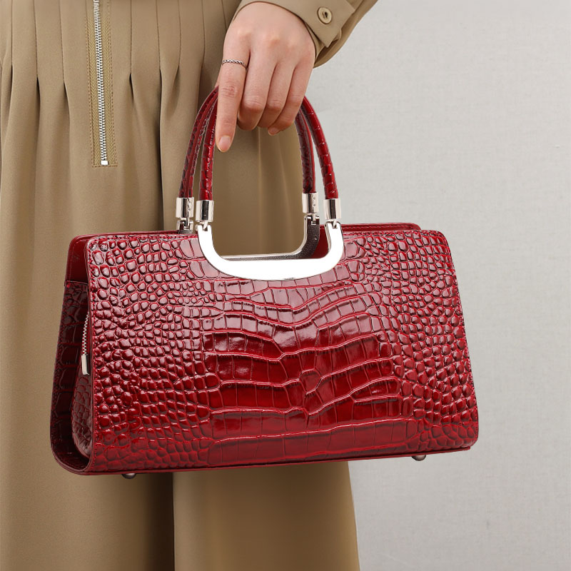 Leather Work Handbags For Women - กระเป๋าถือหนังวัวแท้ลายจระเข้สำหรับผู้หญิง, กระเป๋าสะพายไหล่ขนาดใหญ่, กระเป๋าสะพายข้างสุดหรูสำหรับทำงานและเดินทาง