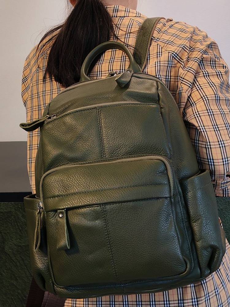 Leather Work Backpack - กระเป๋าเป้หนังวัวแท้ชั้นบนสุด Zency คุณภาพสูง อเนกประสงค์ กระเป๋าเป้ลำลองสำหรับผู้หญิง สไตล์นักศึกษา