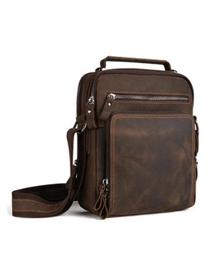 Leather Work Backpack - กระเป๋าสะพายไหล่เดี่ยวหนังวัวแท้สไตล์วินเทจสำหรับผู้ชาย กระเป๋าสะพายข้างขนาดใหญ่ กระเป๋าเป้สะพายหลัง หนังแท้คุณภาพสูง