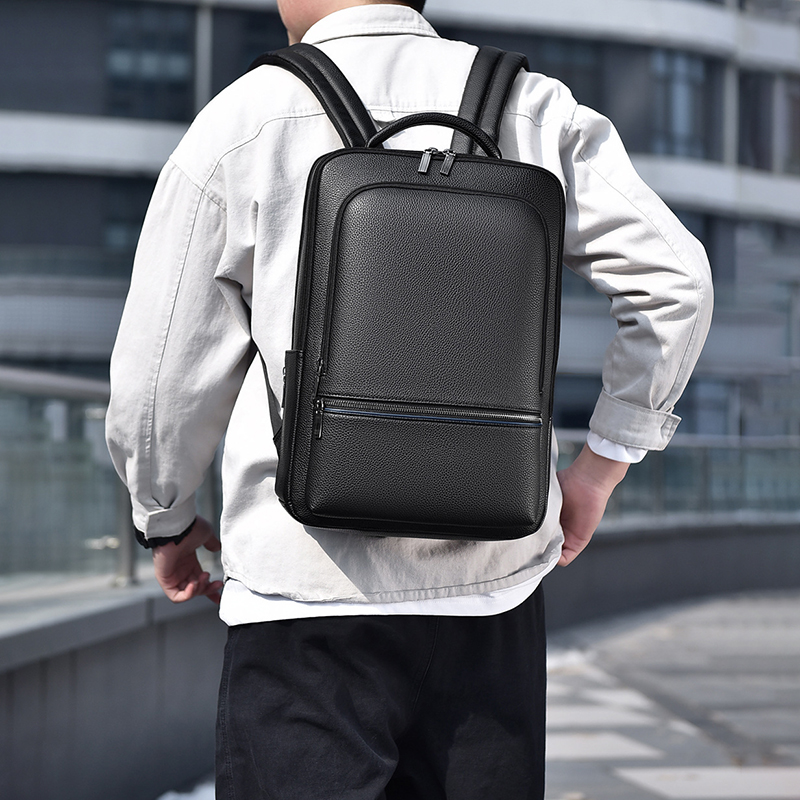 Leather Work Backpack - กระเป๋าเป้สะพายหลังผู้ชายหนัง PU กระเป๋าเอกสารสำหรับผู้บริหารแฟชั่นชาร์จ USB เดินทางไปสำนักงานแล็ปท็อปธุรกิจสบายๆกระเป๋ากระเป๋าเป้สะพายหลัง