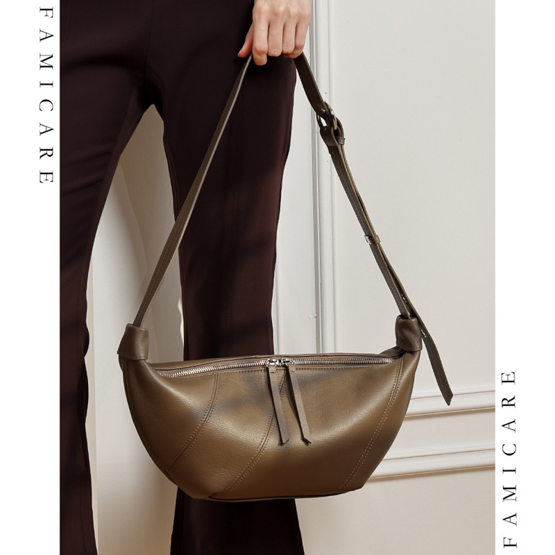 Leather Work Handbags For Women - กระเป๋าหนังแท้สุดหรูสำหรับผู้หญิง ดีไซน์มินิมอล วินเทจ ทรงครึ่งวงกลม กระเป๋าสะพายข้างแฟชั่นสำหรับสุภาพสตรี เหมาะสำหรับใช้ในชีวิตประจำวัน