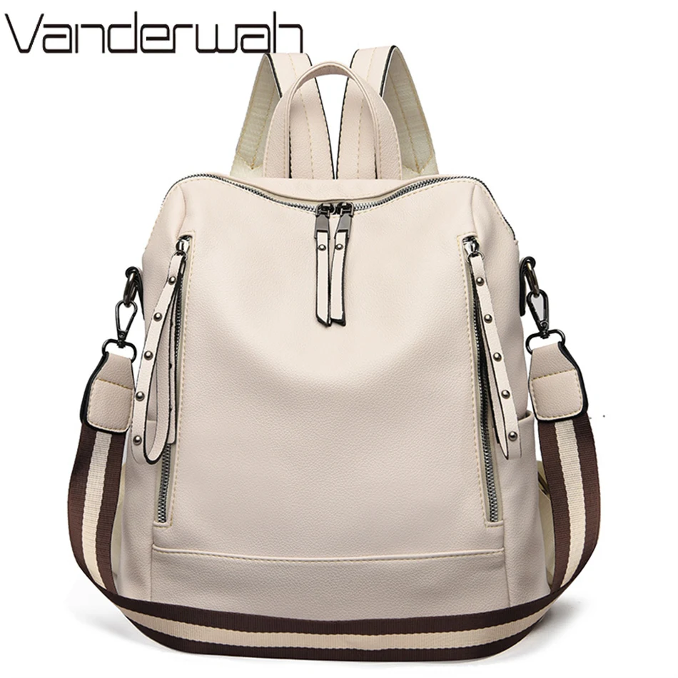 Leather Work Backpack - ยี่ห้อกระเป๋าเป้สะพายหลังหนังนุ่มกันน้ำ Bagpack Preppy สไตล์นักเรียนกระเป๋า Mochila Feminina