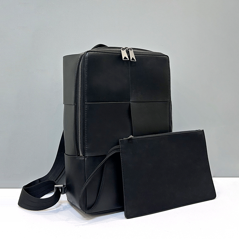 Leather Work Backpack - กระเป๋าเป้สะพายหลังสำหรับผู้ชาย ดีไซน์ทันสมัย ความจุขนาดใหญ่ วัสดุหนังถัก เหมาะสำหรับธุรกิจ ลำลอง