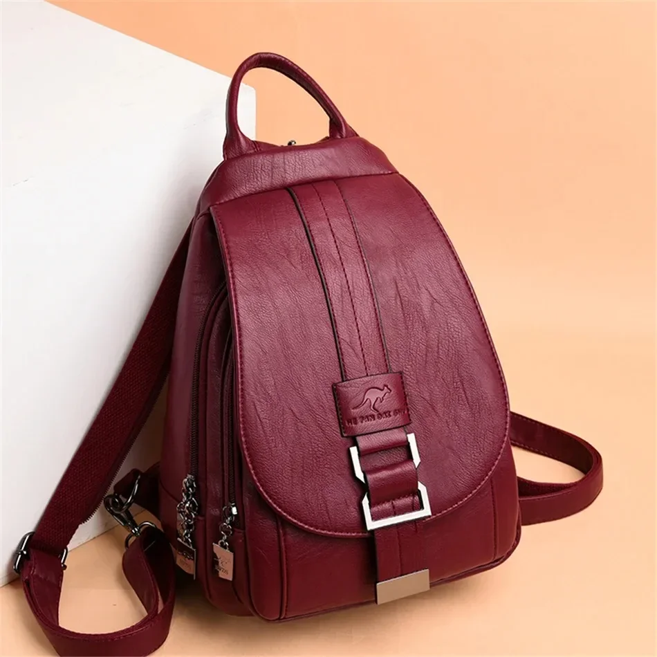 Leather Work Backpack - มัลติฟังก์ชั่ผู้หญิงหนังกระเป๋าเป้สะพายหลังกระเป๋าเป้สะพายหลัง Vintage สําหรับวัยรุ่นหญิงโรงเรียนกระเป๋าเดินทางกระเป๋าเป้สะพายหลังสุภาพสตรี Sac Back Pack