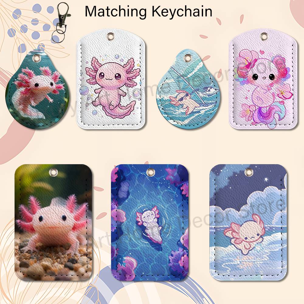 Leather Work Is - พวงกุญแจการ์ตูน A-Axolotl สีชมพูน่ารัก สำหรับใส่บัตรทำงาน บัตรธนาคาร บัตรนักเรียน