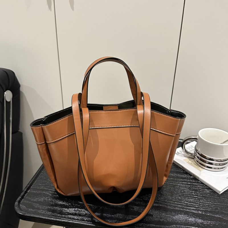 Leather Work Handbags For Women - กระเป๋าโท้ทหนังดีไซน์เรียบหรู 2-in-1 ขนาดใหญ่ พร้อมหูหิ้วด้านบน กระเป๋าสะพายไหล่จุของได้เยอะ เหมาะสำหรับการทำงานและการเดินทาง