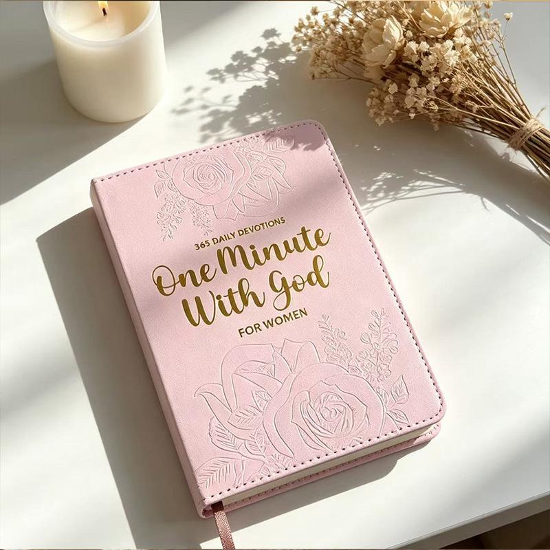 Leather Work Notebook - ใหม่·สมุดบันทึกการสวดมนต์รายวัน 365 วัน ปกหนังสีน้ำตาลและชมพู สมุดบันทึกพกพาสำหรับการปฏิบัติศีลประจำวัน อุปกรณ์เครื่องเขียนสำหรับผู้หญิง