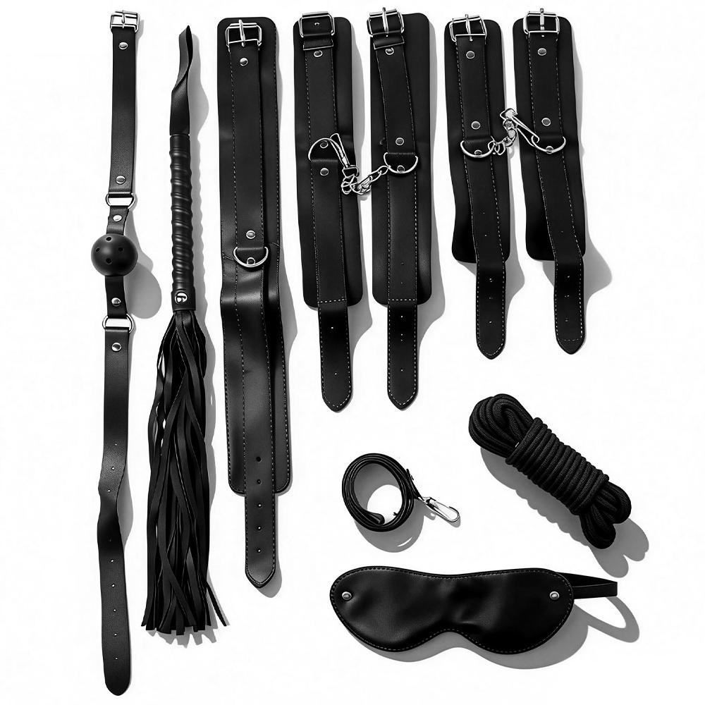 Leatherwork Kit - ชุดปาร์ตี้ SM อุปกรณ์เซ็กส์ทอยสำหรับผู้ใหญ่ กุญแจมือสำหรับพันธนาการ อุปกรณ์สำหรับทาส สายรัดข้อมือถึงข้อเท้าแบบเซ็กซี่