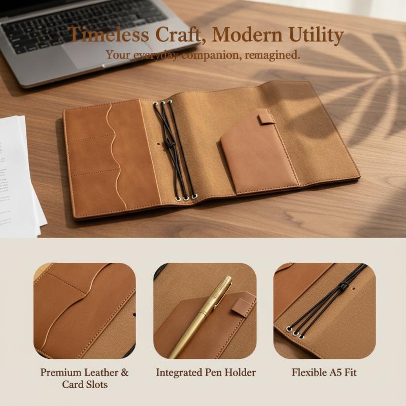 Leather Work Notebook - สมุดบันทึกหนังแท้แบบเติมได้สไตล์วินเทจ ขนาดกะทัดรัด สำหรับนักเรียน นักศึกษา ทำงาน และจดบันทึก