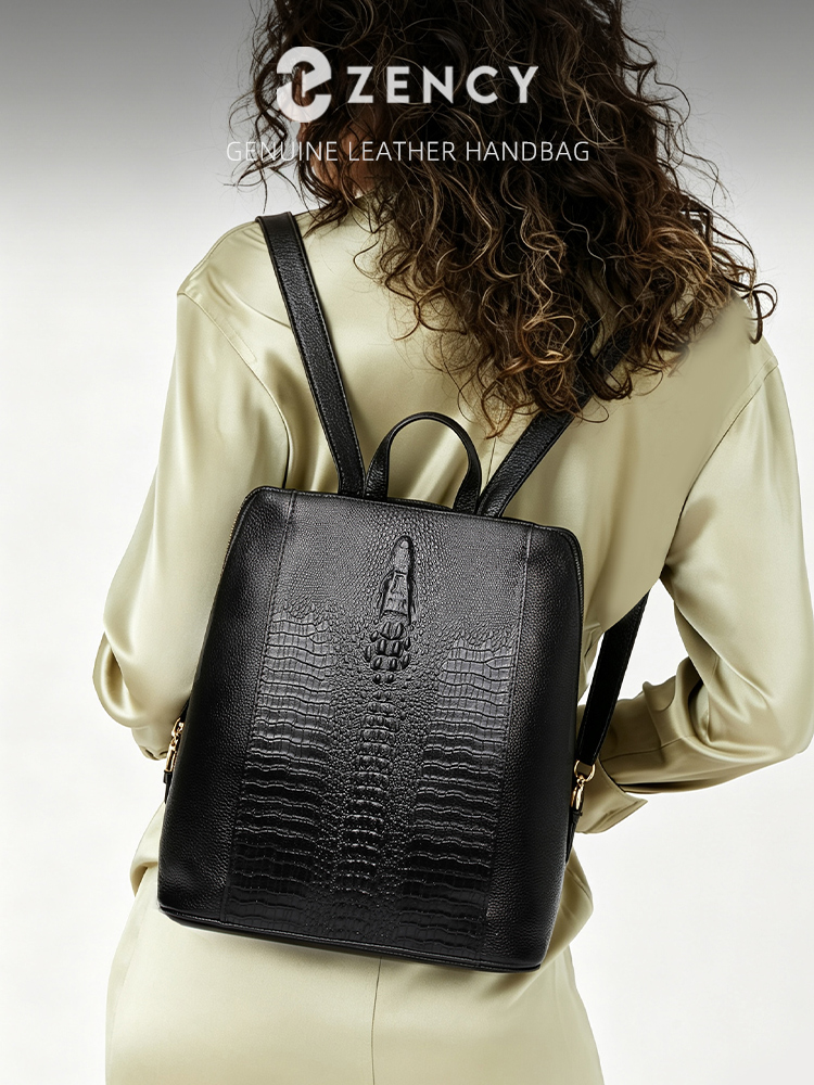 Leather Work Backpack - กระเป๋าเป้สะพายหลังหนังจระเข้สำหรับผู้หญิง Zency ของแท้ 100% กระเป๋าเดินทาง ทำงาน